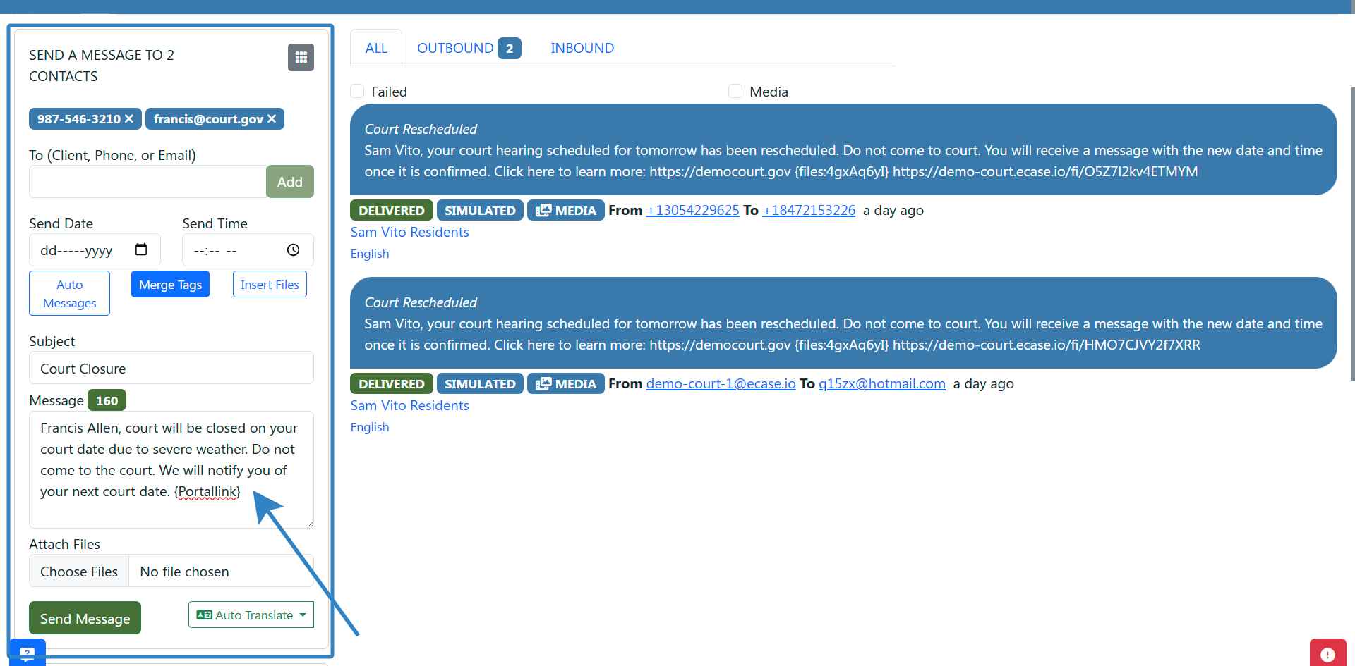 Fill message and subject fields